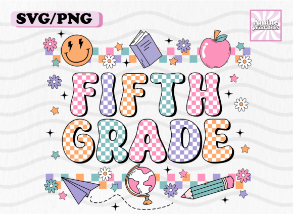 Retro Checkered Fifth Grade School SVG Graphics & Crafts