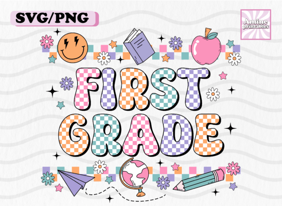 Retro Checkered First Grade SVG: Crafts & Graphics
