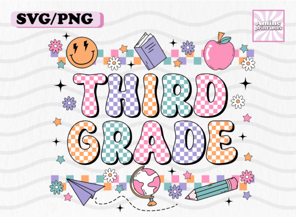 Retro Checkered Third Grade SVG for Crafts & Graphics